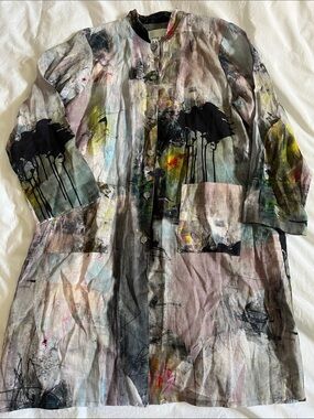 Bitte Kai Rand 100% linen layering coat button up duster/dress-wearable art